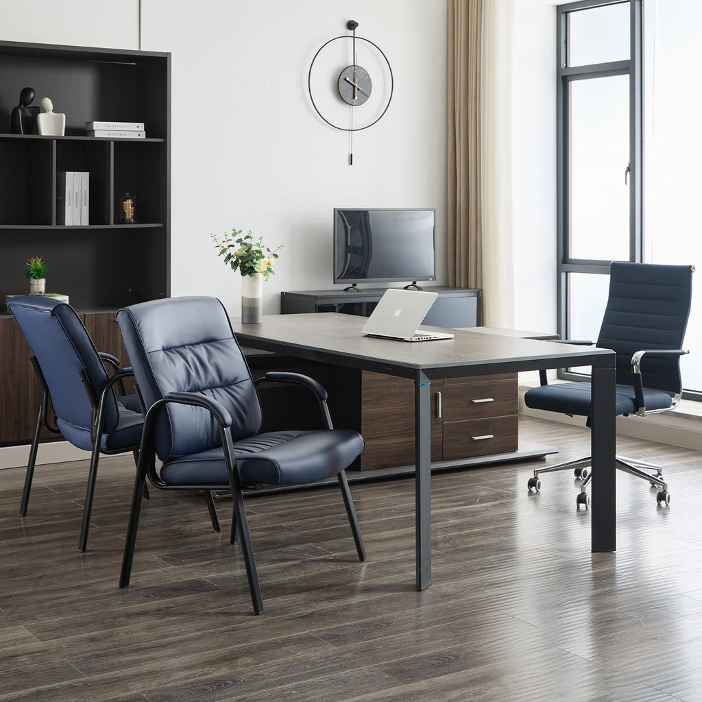 Big&Wide Office Guest Reception Chair Set of 2, Conference Room Chairs Waiting Room Chairs 2 Pack, Modern Leather Office Desk Chair No Wheels(Navy Blue)