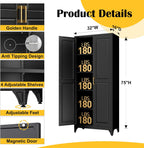SteeLoong Kitchen Pantry Cabinet,75”Black Metal Storage Cabinets with Doors and 4 Adjustable Shelves,Kitchen Cabinet with 2 Gold Handles,Tall Cabinet for Livingroom, Bathroom