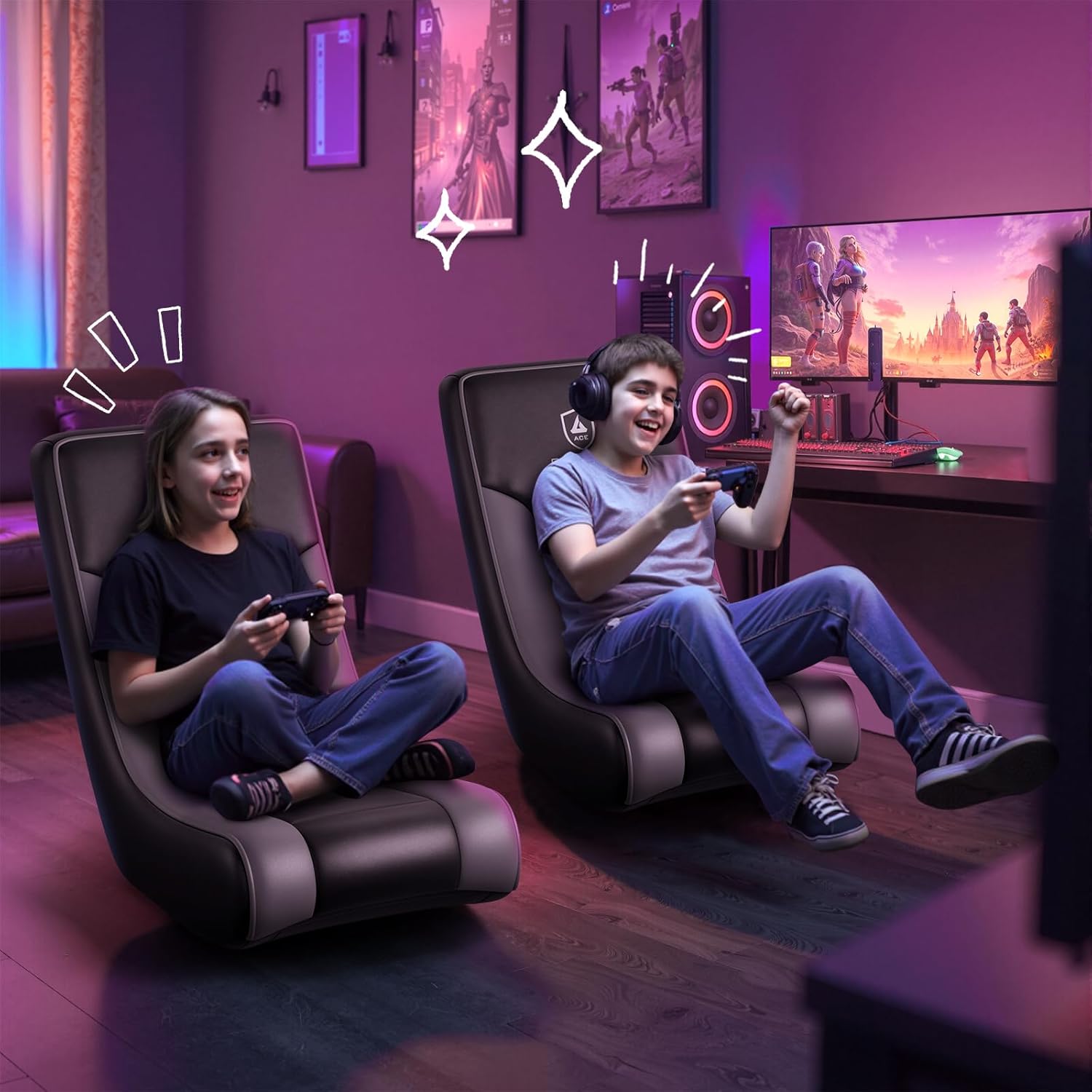 GTPLAYER Floor Rocking Gaming Chair – Floor Rolling Game Chairs with Angle Limiter, Gamer Rocker Floor Seat, Compact & Lightweight, Black & Grey