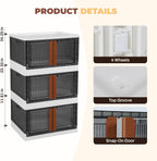 3 Pack 8.4 Gallon Collapsible Storage Boxes, Lidded Storage Box with Door and Wheels for Books, Towels and Clothes, Folding Storage Box for Home, White