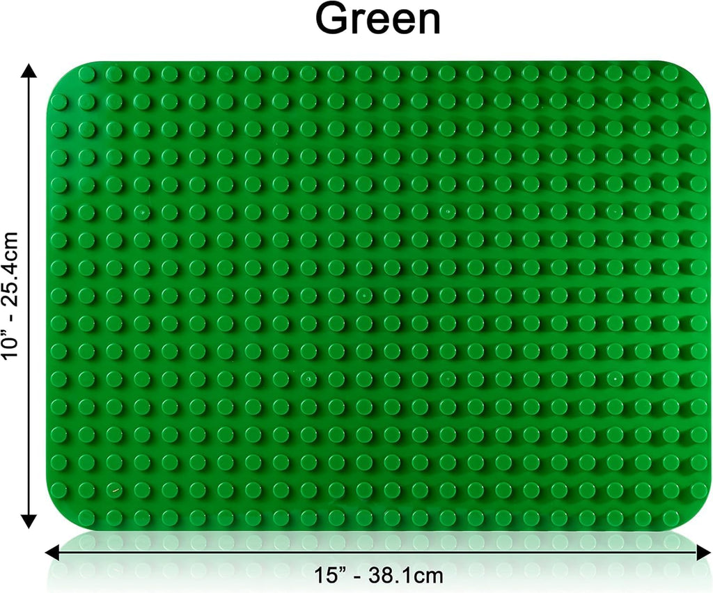 Apostrophe Games Green Building Block Base Plate for Large Blocks 15" x 10" - Compatible with Major Brands, STEM Learning (4X Green)