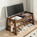 Shoe Rack Bench with Flip-Top Storage, 27.6" W x 15.7" H Solid Wood Entryway Bench Shoe Organizer with Cushion Side Hooks for Front Door Entrance Hallway Foyer Closet Living Room Bedroom