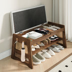 Shoe Rack Bench with Flip-Top Storage, 35.4" W x 15.7" H Solid Wood Entryway Bench Shoe Organizer with Cushion Side Hooks for Front Door Entrance Hallway Foyer Closet Living Room Bedroom