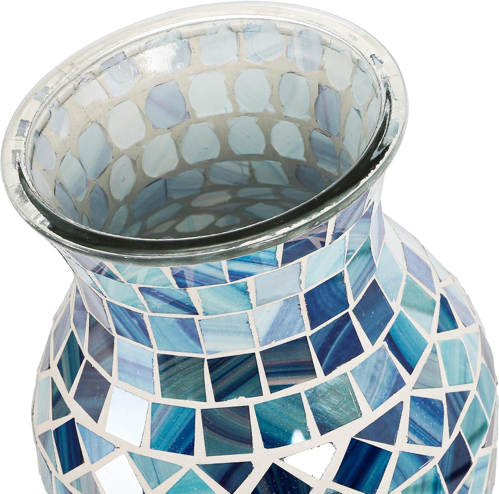 SOUJOY Mosaic Vase, Glass Blue Flower Vases for Centerpieces, Handmade Bud Vase for Wedding Flower Arrangeme, Living Room, Kitchen, Home Decor
