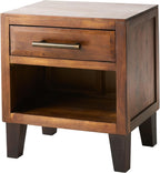roomfitters Industrial Brown Acacia Wood End Table, Luxury 1-Drawer Storage Nightstand with Metal Frame, Contemporary Bedroom Bedside Unit