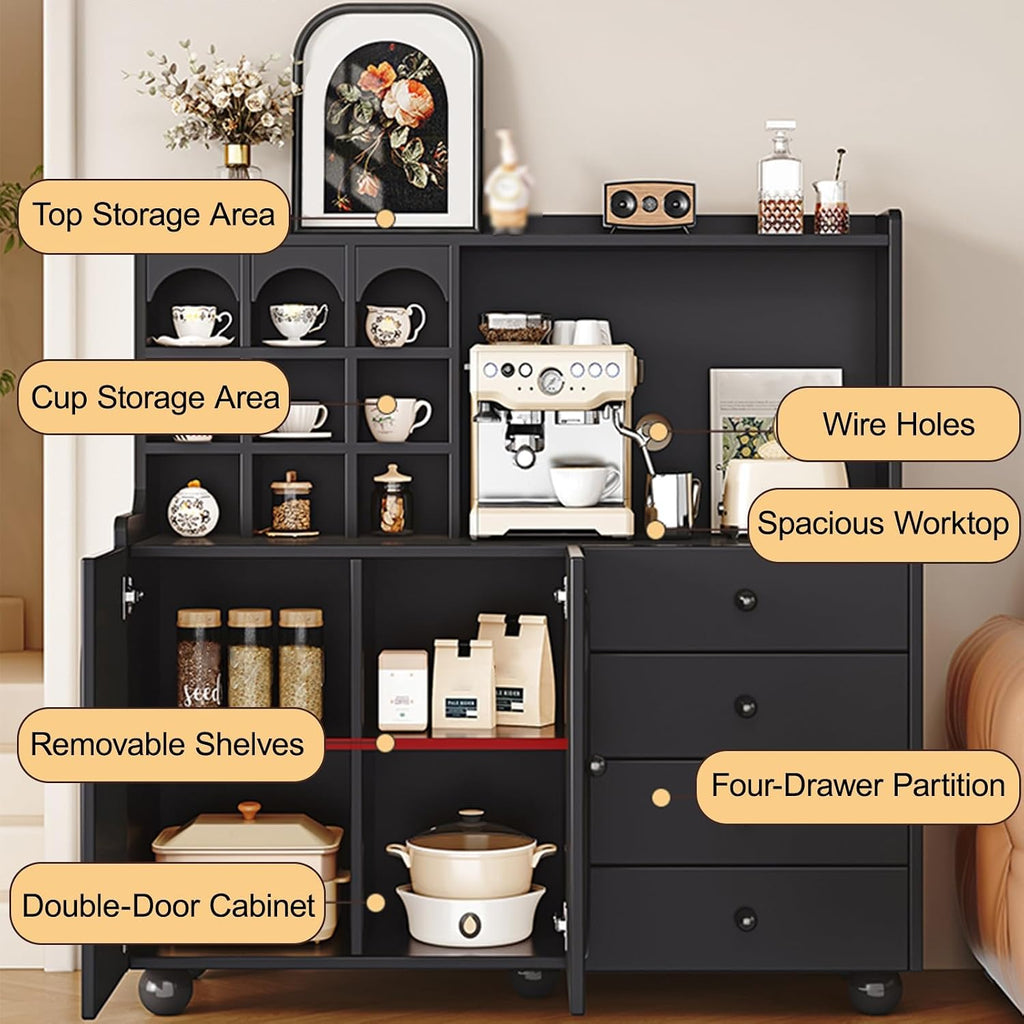 Kitchen Pantry Cabinet, Farmhouse Pantry Storage Cabinet, Freestanding Kitchen Cupboard, Modern Hutch with Storage Drawers, for Dining Room Living Room Furniture(White,128x60cm/50.4x23.6in)