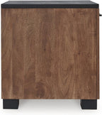 Signature Design by Ashley Kallari Industrial Chairside End Table with Cabinet and Shelf, Dark Brown & Black