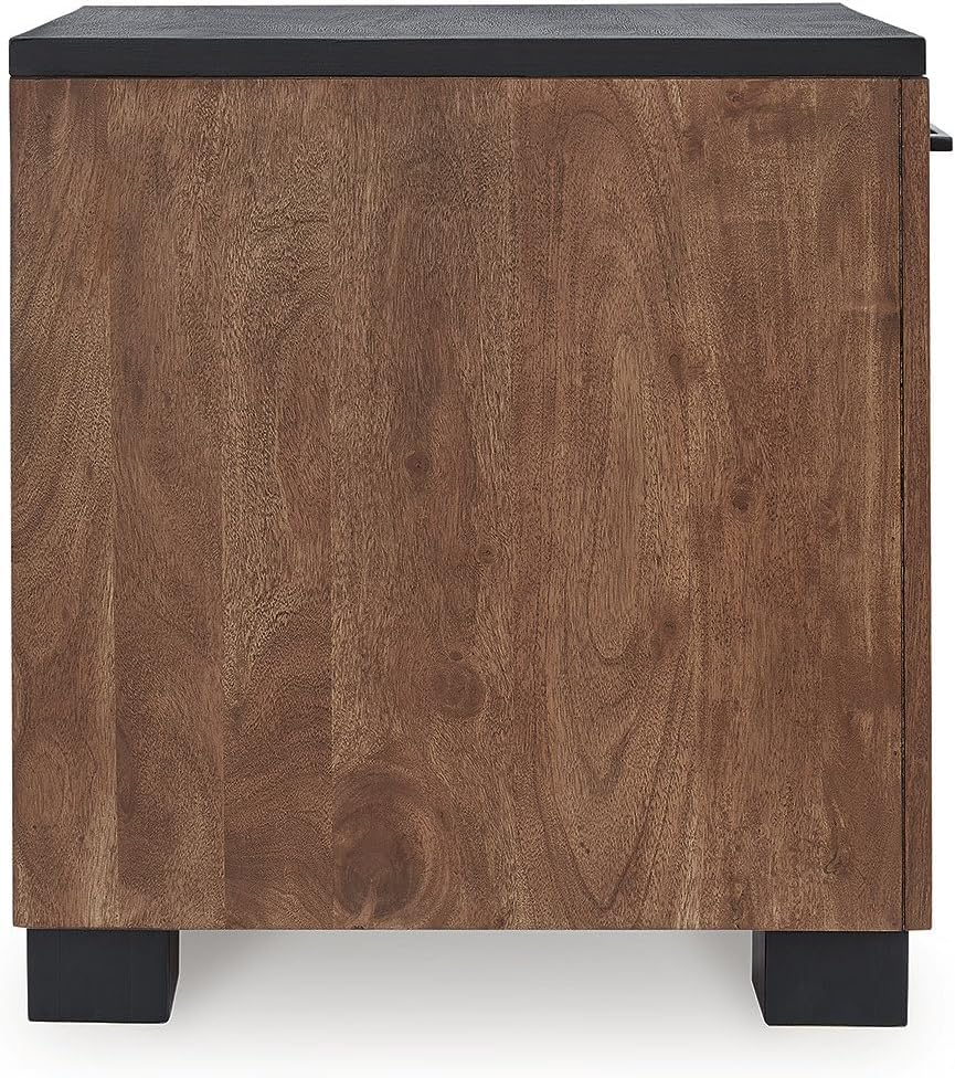 Signature Design by Ashley Kallari Industrial Chairside End Table with Cabinet and Shelf, Dark Brown & Black