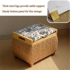 Ottoman with Storage Rattan Woven ，Bench with Padded Seat End of The Bed Entry Bench Footrest Stool for Hallway Living Room(Primary color1,40cm/15.7in)