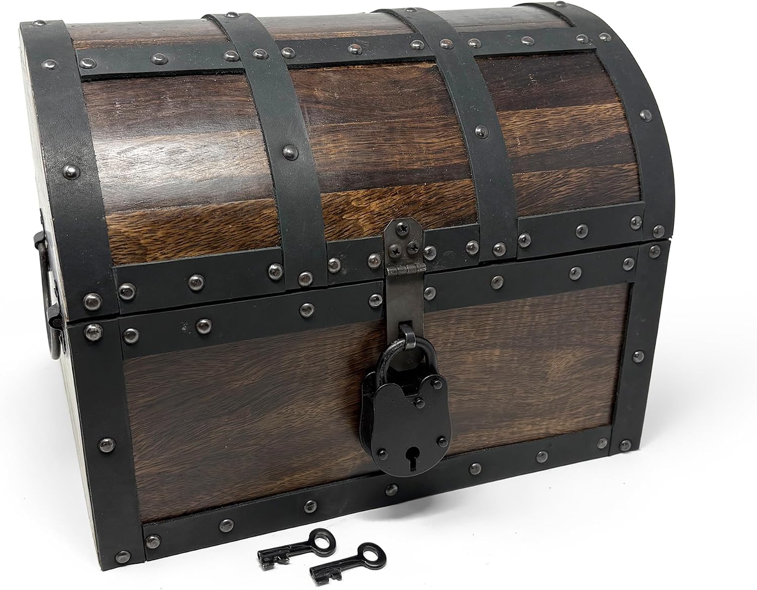 Nautical Cove Handmade Wooden Treasure Chest Storage Box – Deluxe Design with Real Leather Accents, Working Iron Lock & Skeleton Keys, Decorative Keepsake Chest (Large - 12 × 9 × 9")