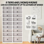 GCCSJ 9 Tiers 36 Pairs Foldable Shoe Rack Organizer, Plastic Collapsible Shoe Shelf, Folding Shoe Box Storage Cabinet with Magnetic Clear Door Easy Assembly