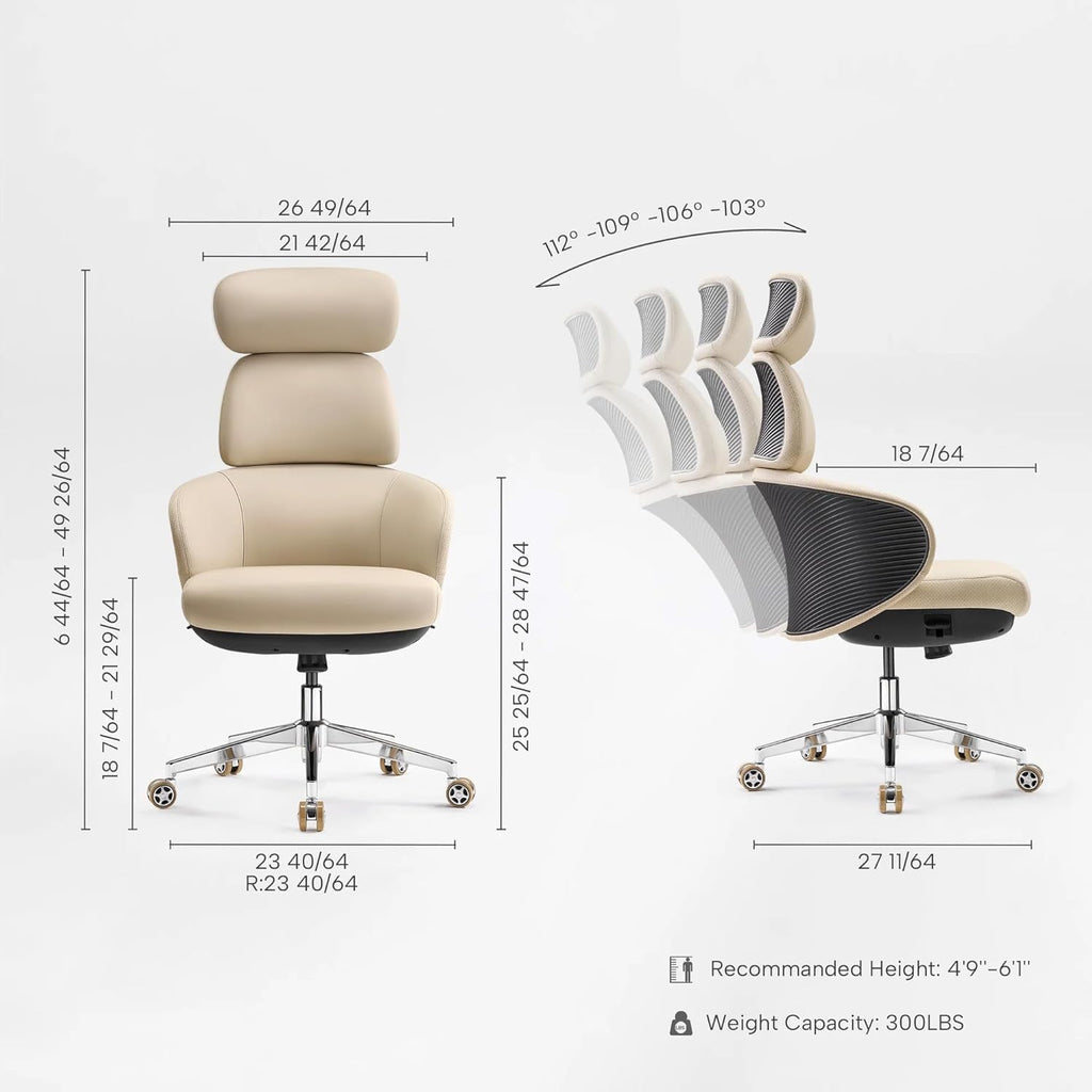 EUREKA ERGONOMIC Royal Rowan Leather Desk Chair, Microfiber PU Leather Office Chair with Wheels and Headrest, High Back Office Chair, Executive Office Chair Comfy for Home & Office, Off-White