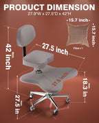 PYY ADHD Chairs for Adults - Meditation Cross Legged Office Chair with Wheels, Ergonomic Squatting Kneeling Fidget Chair with Lumber Back Support Adjustable Height for Home and Office Gray