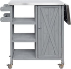 40 Sturdy Fir Wood Garden Table for Planting, Planter Bench with Foldable Top, Outdoor Storage Cabinets with Lockable Wheels for Patio Cooking, Grey