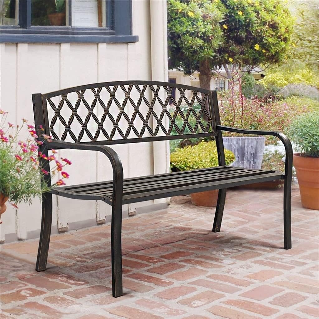 Patio Benches for Outdoors Nordic Retro Outdoor Metal Garden Bench Hollow Mesh Decorative Suitable for Courtyard Balcony Terrace Garden Benches for Outdoors