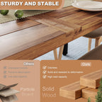 OFIKA Dining Table for 6-8 People, 70" Acacia Wood Rustic Rectangular Dinner Table with Metal Frame, Sandblast Finish, Natural Stained, Indoor Outdoor Kitchen Dining Room Table Large 70x33.2x30 inch