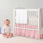 Gingham Crib Skirt Dust Ruffle 52 x 28 Inch 100% Washed Cotton Ruffle Plaid Baby Crib Bed Skirt Soft Farmhouse for Boys & Girls Nursery Bedding Decor, Fits Standard Cribs(Pink)