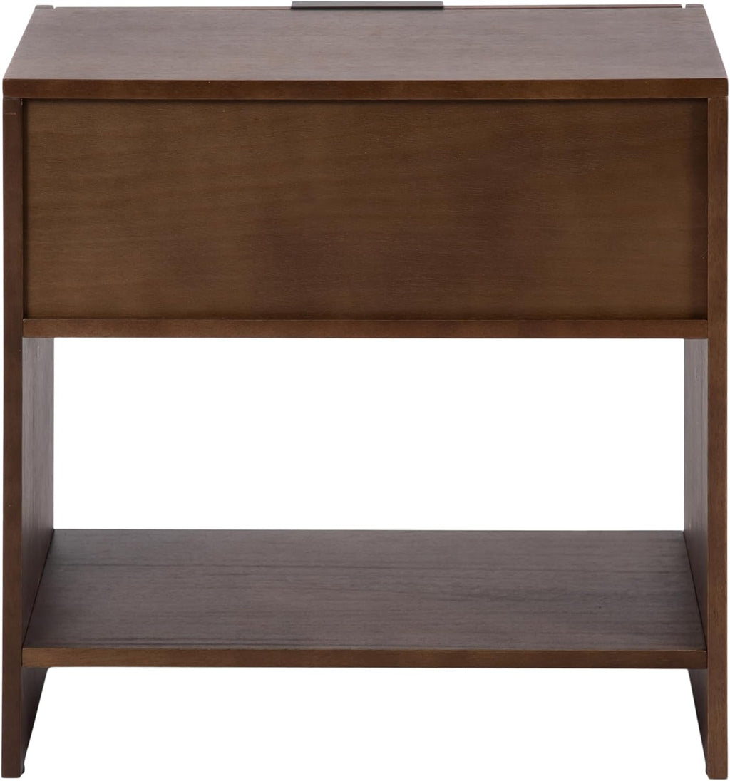 Kate and Laurel Mezzeta Modern Slatted Wood Side Table with Storage, 22 x 14 x 22, Natural Wood, Transitional Chevron Mango Wood End Table with Bonus Shelf Below for Bedroom Nightstand