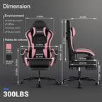 Gaming Chair with Footrest, Ergonomic Gaming Chair, Computer Chair with Lumbar Support, Headrest, Height Adjustable PC Chairs with 360° Swivel Seat for Office or Gaming Blackpink