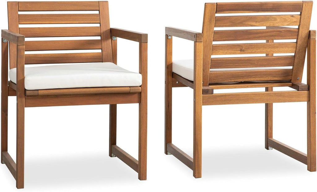 VICTORY RELAX Wooden Armchair Set 2 for Patio & Outdoor with Cushions - Natural Acacia Wood - Modern Design, Comfortable Reading & Relaxing Chairs, Also Great as Accent Chairs - 22x24x30 Inches