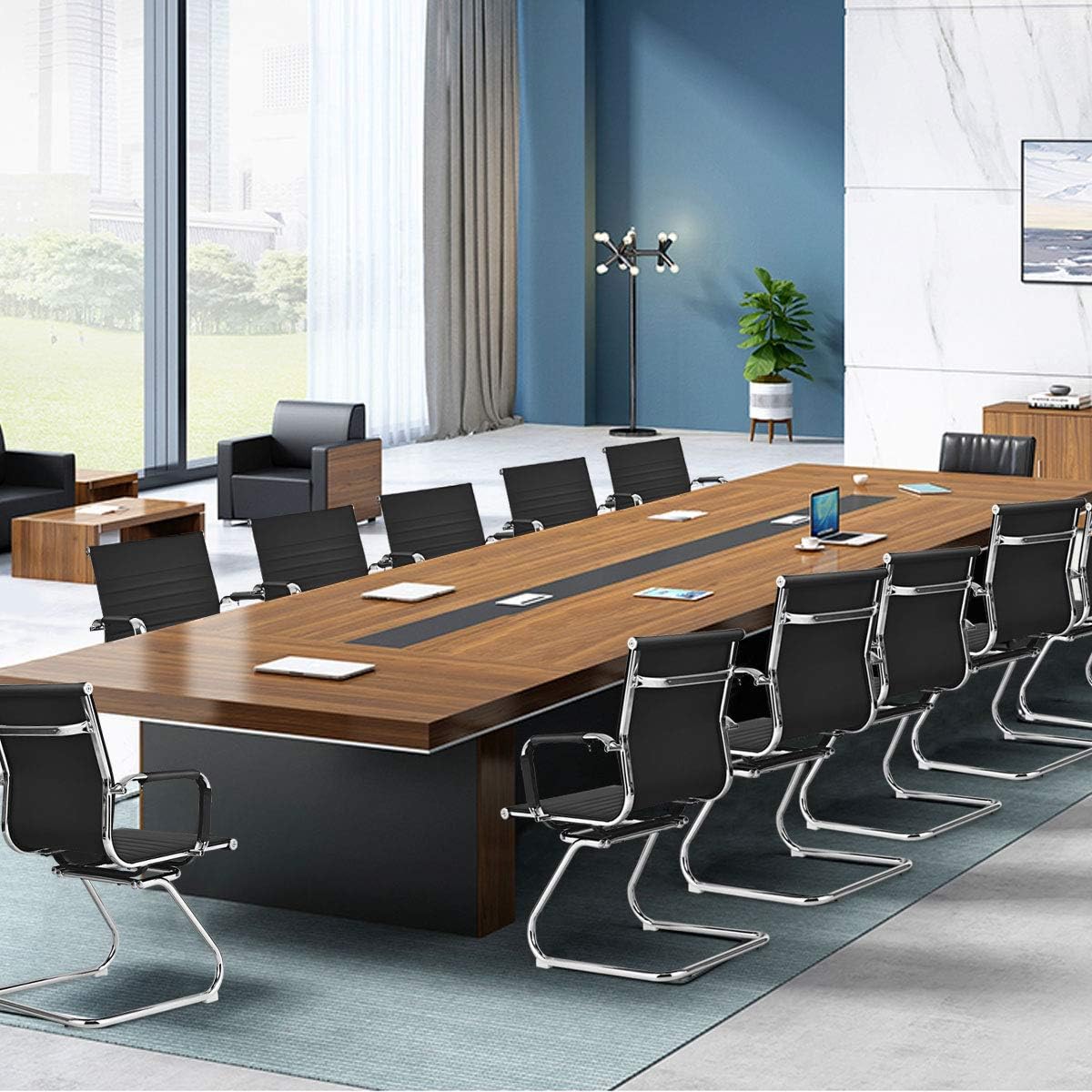 Giantex Office Reception Chairs Set - Guest Chairs, Conference Chair with Arm, Anti-Slip Foot Pads, PU Leather Home Office Chair for Meeting, Waiting Room, Lobby, Desk Chair No Wheels (Black, 8 Pack)