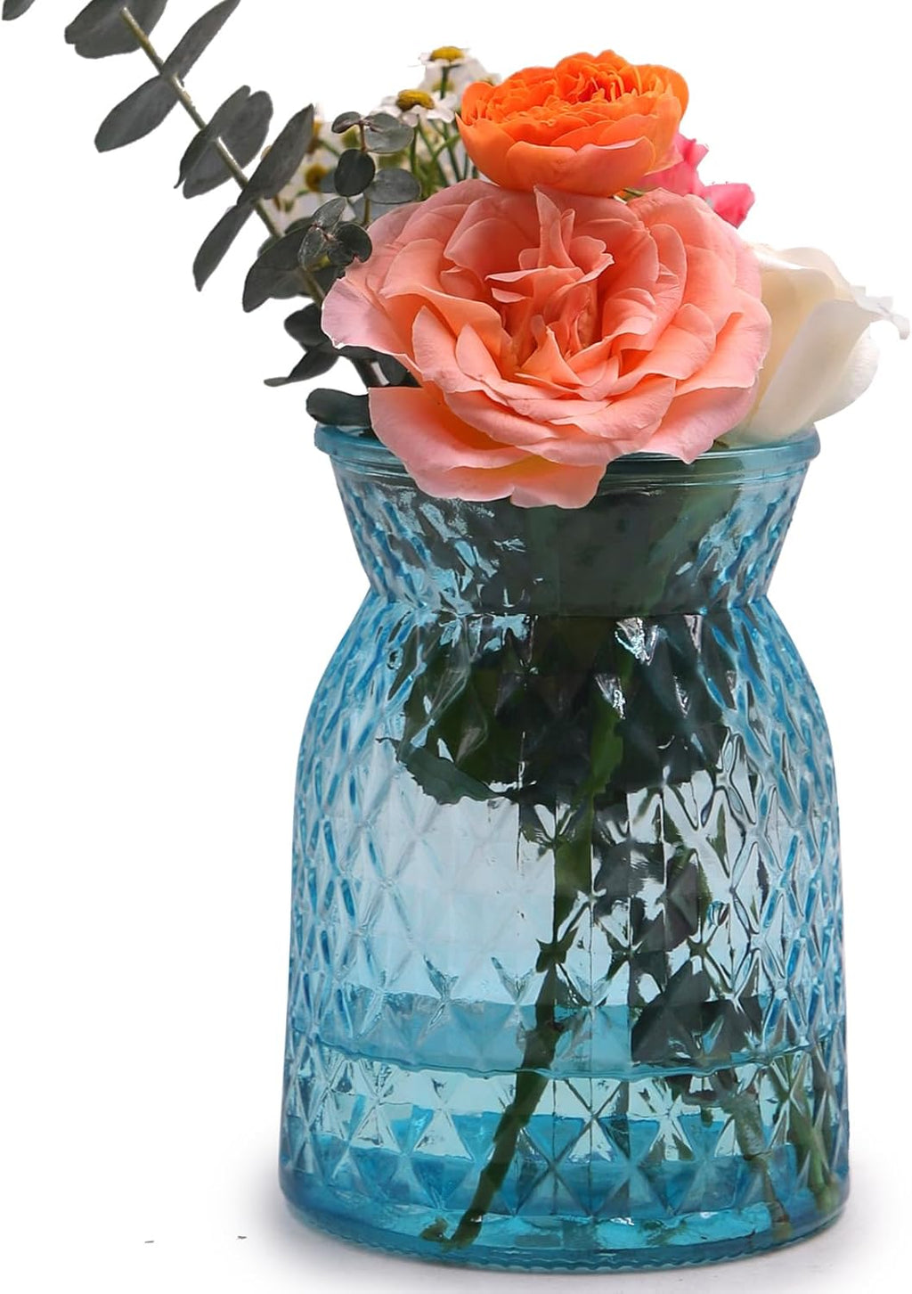 OFFIDIX Glass Vase,6.2 * 3.5in Large Mouth Shape Geometric Faceted Design Flower Vase for Weddings,Events,Decorating,Office,Home Decor