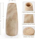 Natural Wood Vase for Dried Flowers - 9 Inch Decorative Wooden Vase, Warm Neutral Farmhouse Boho Decor for Living Room Bedroom Table Shelf