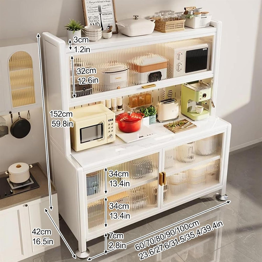 Kitchen Pantry Storage Cabinet, Modern Hutch with Storage Drawers, Coffee Bar Workstation, Farmhouse Pantry Cabinet, for Kitchen, Bedroom, Dining Room, Office(White,152x90cm/59.8x35.4in)