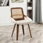 Cane Dining Chairs - Mid Century Modern Dining Chairs with Walnut Bentwood Frame, Ergonomic Rattan Back, Curved Arms, Versatile for Living Room/Reception/Kitchen/Desk (Walnut Beige, Set of 1)