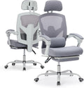 Ergonomic Office Chair with Footrest, High Back Home Desk Chair with Lumbar Support & Headrest, 90-135° Reclining Mesh Back Computer Chair with Wheels for Work, Gaming, Grey