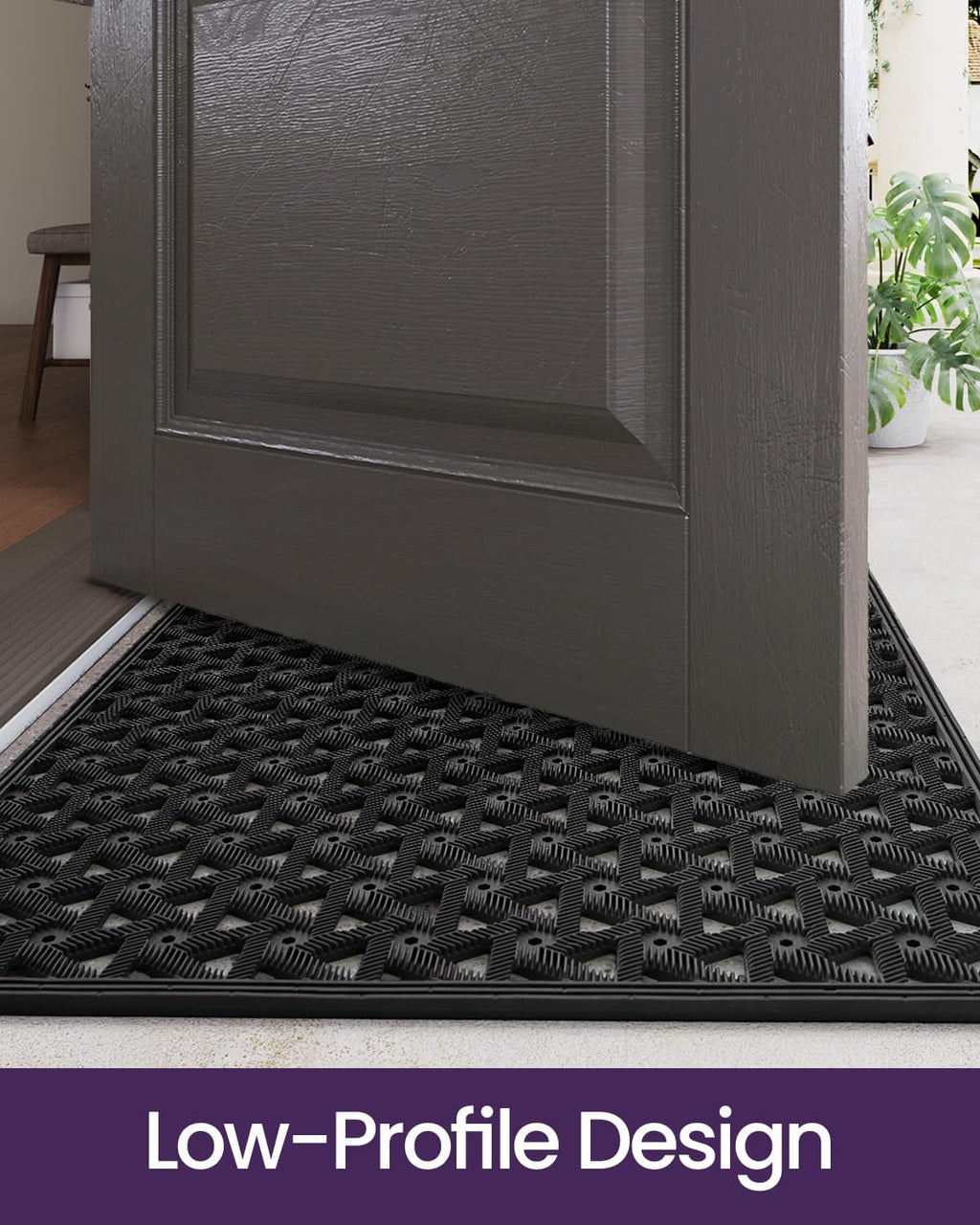 DEXI Front Door Mat Outside Entrance Rubber 24x36, Welcome Floor Doormat Heavy Duty Non Slip, Dirt Trapper Waterproof Exterior Entry Mats All Weather for Patio Entryway Drainage, Black