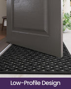 DEXI Front Door Mat Outside Entrance Rubber 24x36, Welcome Floor Doormat Heavy Duty Non Slip, Dirt Trapper Waterproof Exterior Entry Mats All Weather for Patio Entryway Drainage, Black
