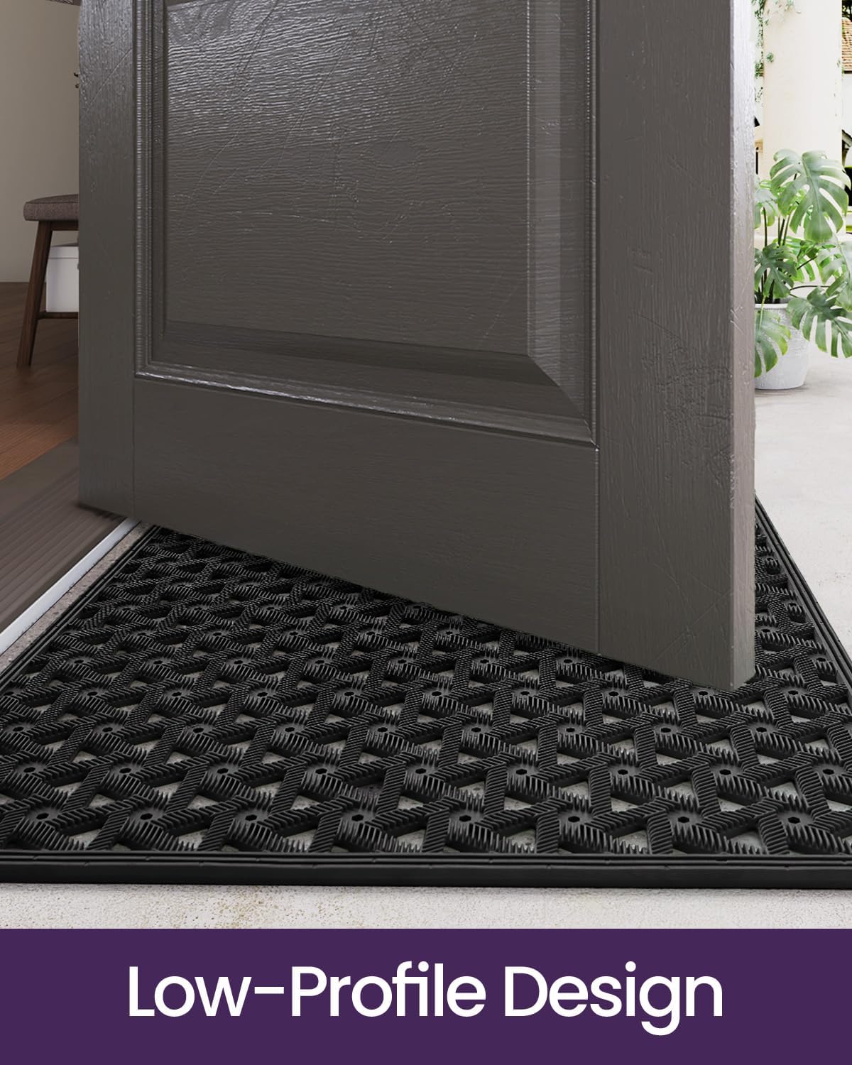 DEXI Front Door Mat Outside Entrance Rubber 24x36, Welcome Floor Doormat Heavy Duty Non Slip, Dirt Trapper Waterproof Exterior Entry Mats All Weather for Patio Entryway Drainage, Black