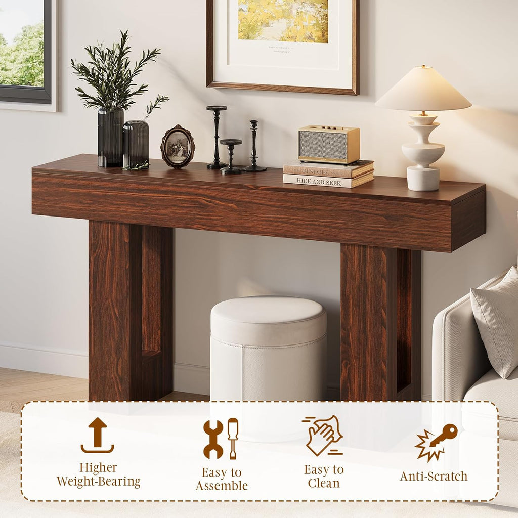 Gadroad 63" Farmhouse Narrow Entryway Console Table, Dark Walnut | with Drawers, Rustic Accent Table for Entryway, Hallway or Behind Sofa, Decorative Foyer Table for Small Spaces