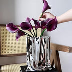 Ceramic Flower Vase, Crinkle Paper Bag Shape, Silver Metal, Modern Home Decor (X-Large)