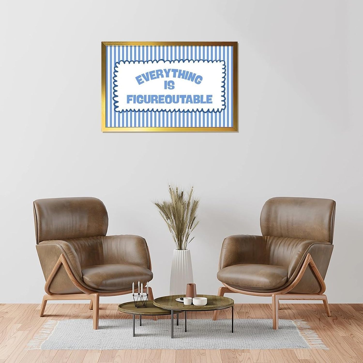 Trendy Blue Stripe Motivation Quote Poster Everything Is Figureoutable Wall Art (2) Canvas Prints Room Aesthetics Posters For Modern Living Room Decor Gifts08x12inch(20x30cm)