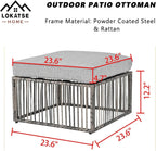 LOKATSE Home Patio Footstool Outdoor Ottoman with Soft Thick Cushion for Garden Yard Deck Poolside, Gray