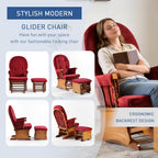 Wooden Base Rocking Chair, Silent Rocking Motion, Feeding Chair, Nursing Rocker with Footstool, Sturdy and Easy to Assemble, Burgundy