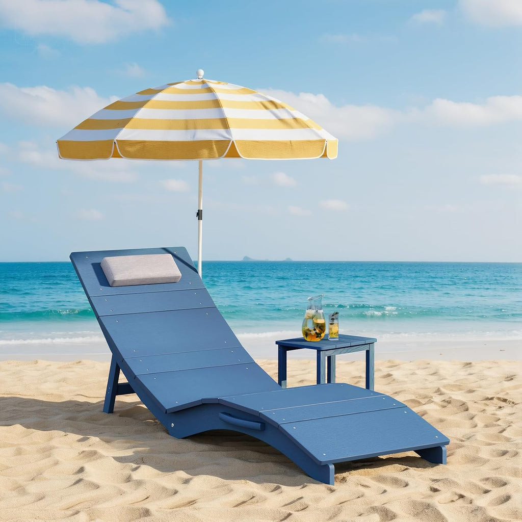 Stoog Folding Pool Lounge Chair, HIPS Outdoor Anti-Floating Recliner with Headrest, Pool Chairs for Hotel, Beach & Sun Decks, Blue