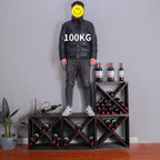 Wine Rack Cabinet countertop Wooden Stackable Storage Retro Cube 24 Bottles freestanding Floor Wine Holder Stand (Black)