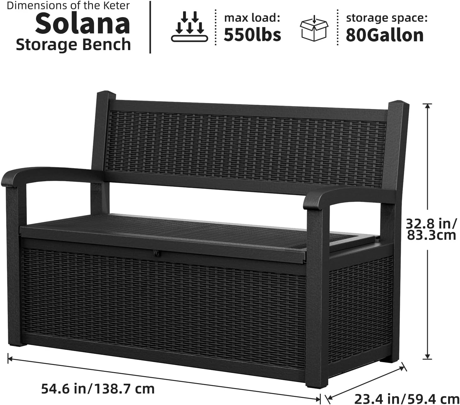 EFU Outdoor Storage Bench, Outdoor Bench with Storage, 80 Gallon Heavy-Duty&Waterproof Lockable Storage Bench Outdoor for Patio, Garden, Porch (Black)