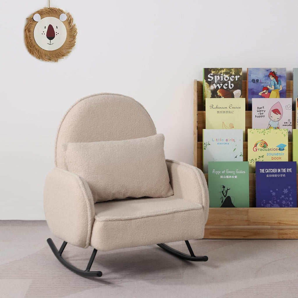 Baby Rocking Chair,Toddler Chair,Kids Chair,Kids Sofa, Shaky Metal Foot and Sherpa Fabric,Toddler Rocking Armchair for Boys and Girls Rest (Beige)