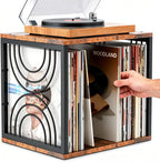 Wood Vinyl Record Storage,DIY Stackable Record Holder,Holds 80-100 LPs,Retro Vinyl Holder, Visualize Album Crate Cube,Top Supports Turntable in Bedroom Living Room Music Corner for 7/10/12In