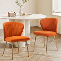 MOJAY Velvet Dining Chairs Set of 2, Modern Upholstered Dining Room Chairs with Gold Metal Legs, Accent Vanity Chairs for Kitchen, Living Room, Patio (Orange)