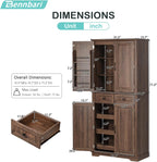 71" Tall Kitchen Pantry Cabinet, Freestanding Cupboard with 3 Pull Out Cabinet Organizers, 6 Door Shelves, 2 Drawers (Brown)