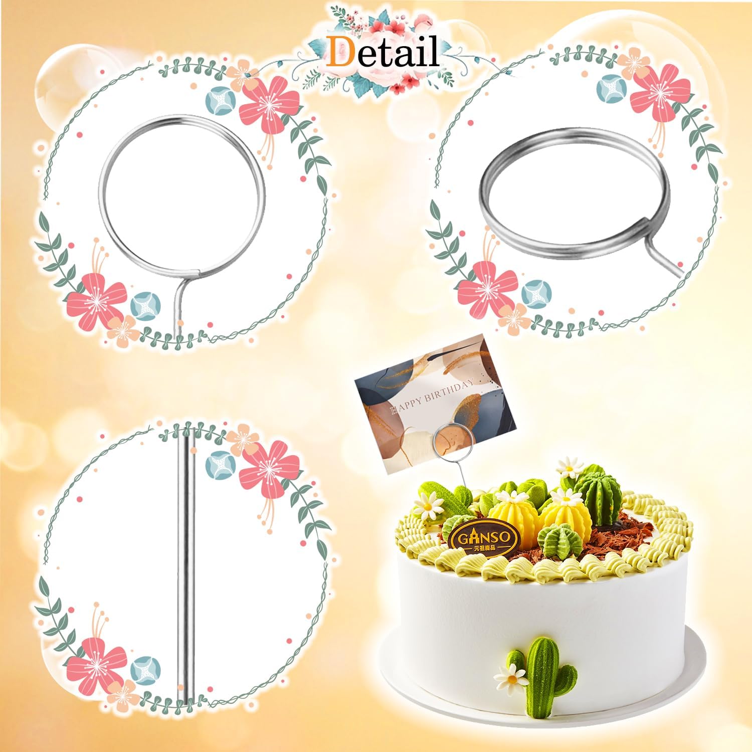 30 Pcs Metal Wire Floral Picks 13 Inch Wire Place Card Holder, Metal Table Name Number Clips Picture Stand, Round Photo Memo Flower Card Holder for Wedding Party Birthday Cake (Silver Round)