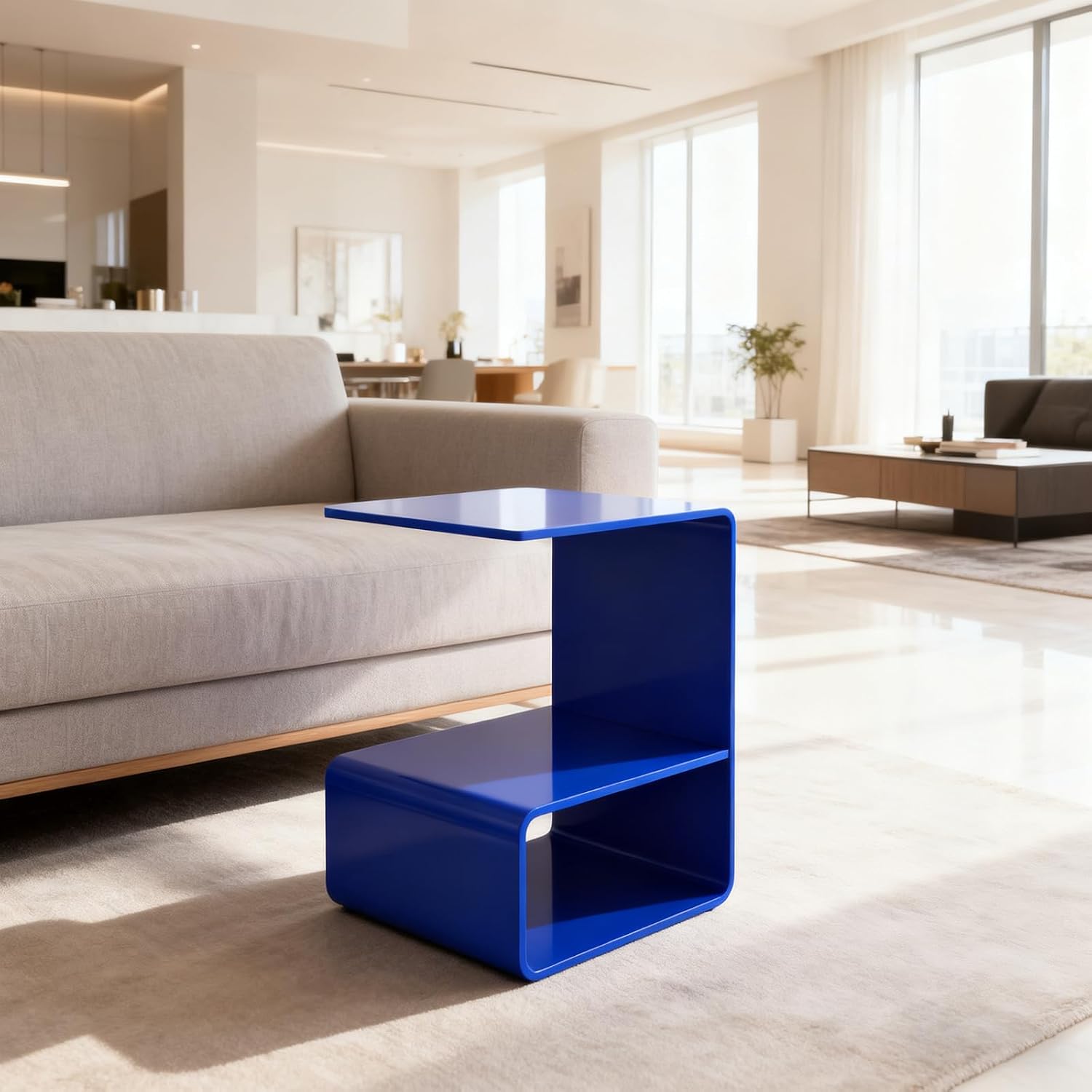 3-Tier Acrylic End Table, Sofa Side Couch Table Coffee Table, Small Space Organizer Nightstand Bed Side Table, for Home Bedroom Bathroom Living Room Office Coffee Shop (Blue)