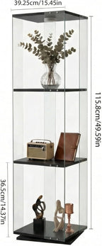 Glass Display Cabinet with Rotating Base, Curio Cabinet with LED Light, 3-Shelf Tempered Glass Display Case for Collectibles, Curio Display Cabinet for Living Room,Home Decor, Black
