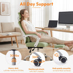Home Office Desk Chair, Comfortable Mesh Computer Chair with Foot Rest, Reclining Gaming Chair with Headrest and Lumbar Support, 90°-130° Reclining, Light Green