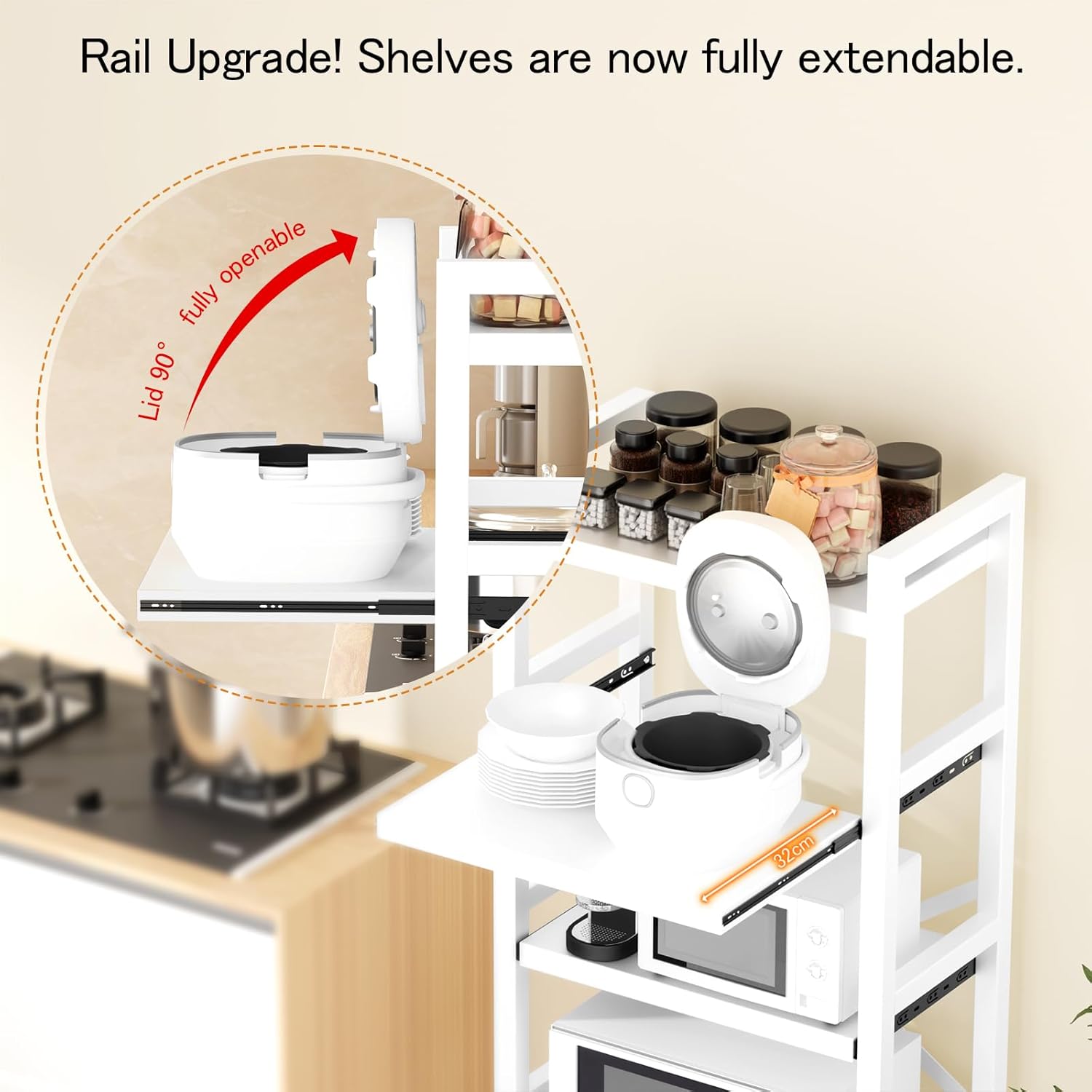 Kitchen Shelf 5 Tiers Metal Kitchen Bakers Rack Microwave Stand with Storage Cabinet Kitchen Shelves Kitchen Rack for Spices,Pots,Kitchen Rack for Kitchen, Entryway, Living Room